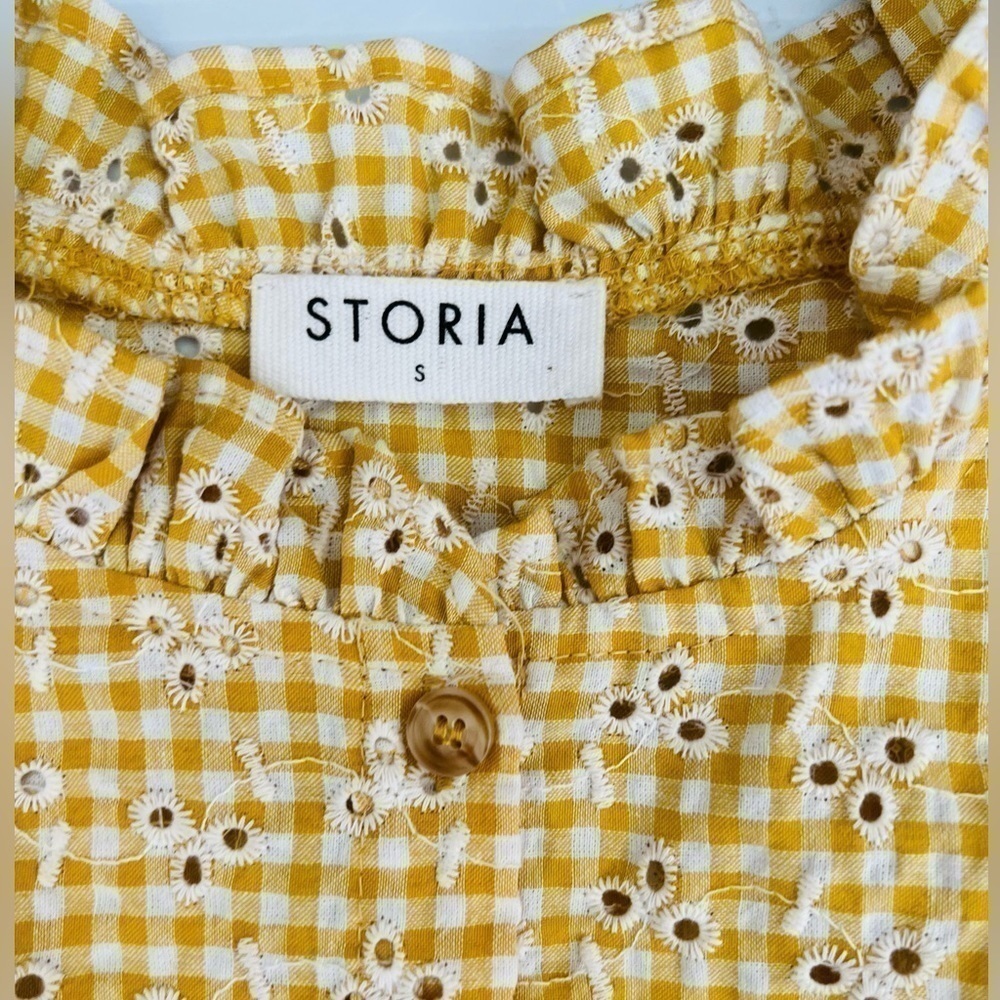 Storia Gingham Yellow Prairie Dress eyelet ruffle - Picture 8 of 9